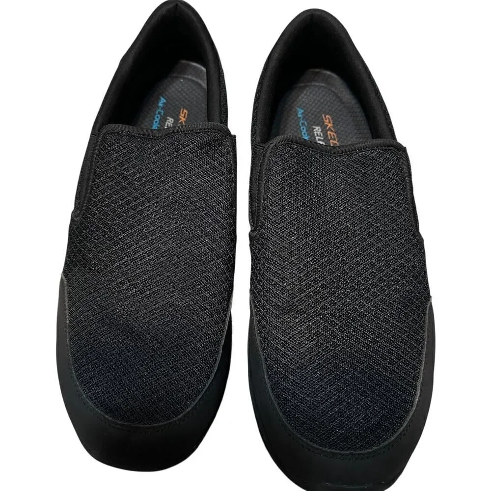 Skechers Men's Relaxed Fit Slip On Shoes-Black-Air-Cooled Memory Foam-Size 10